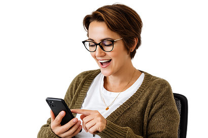 Woman smiling at her phone